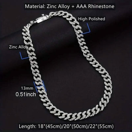 2-Piece Set: Unisex Hip Hop Cuban Chain Necklace and 8" Bracelet