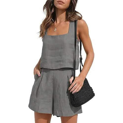 2-Piece Set: Women's Lounge Matching Sets Linen Shorts Crop Tops