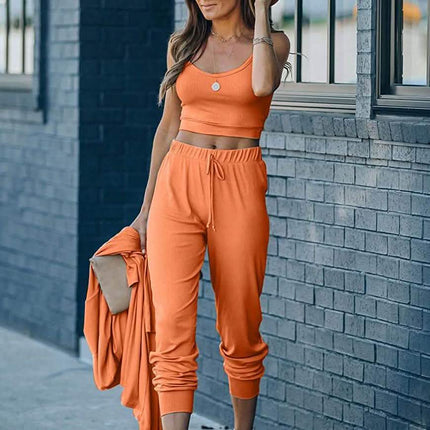 2-Piece: Women's Casual Outfit Ribbed Spaghetti Strap Top Ankle Length Joggers Sets