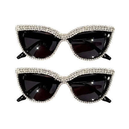 2-Pieces: Bling Rhinestone Cat Eye Sunglasses
