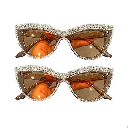 2-Pieces: Bling Rhinestone Cat Eye Sunglasses