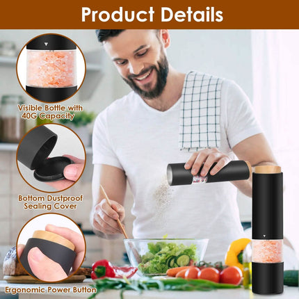 2-Pieces: Electric Salt and Pepper Grinder Battery Powered with Adjustable Coarseness