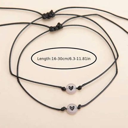 2-Pieces: Luminous Flat Round Shape Beads Braided Bracelet with Heart Shape Pattern