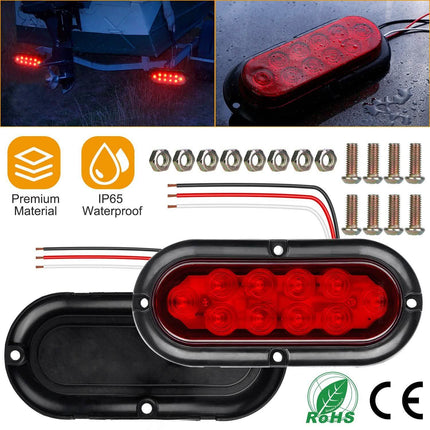 2-Pieces: Oval LED Brake Light 10 LED Lamp Stop Turn Tail Light