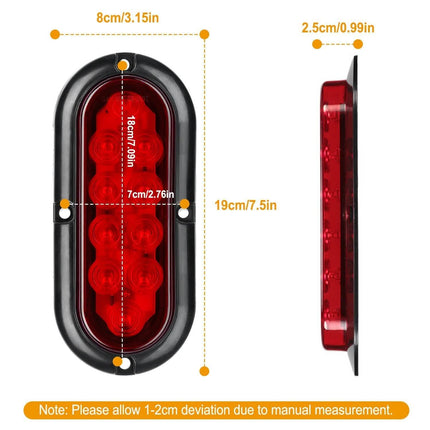 2-Pieces: Oval LED Brake Light 10 LED Lamp Stop Turn Tail Light