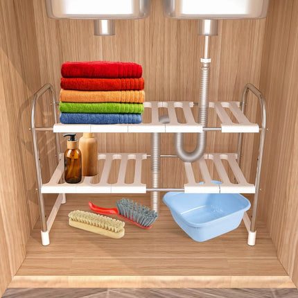 2-Tier Under Sink Organizer Retractable Kitchen Rack Holder