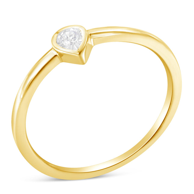 1/20 Ct Diamond Teardrop Pear Ring 14K Gold Plated .925 Sterling Silver | Size 6