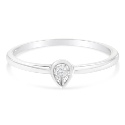 .925 Sterling Silver 1/20 Carat Diamond Teardrop Pear-Shaped Miracle Set Petite Fashion Promise Ring (J-K Color, I1-I2 Clarity) - Size 6