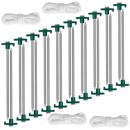 20-Piece: 9.8-Inch Tent Pegs Ropes Set