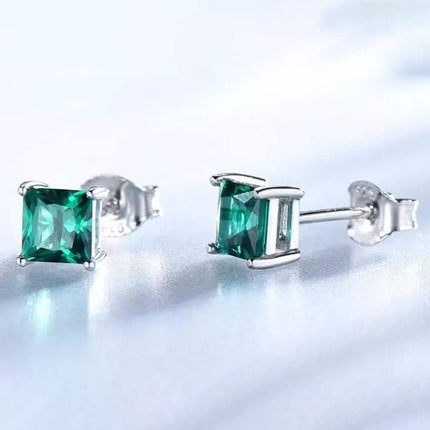 2.00 CTTW Sterling Silver Emerald Princess Cut Studs