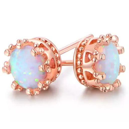2.00 CTW Genuine Opal Crown Stud Earrings