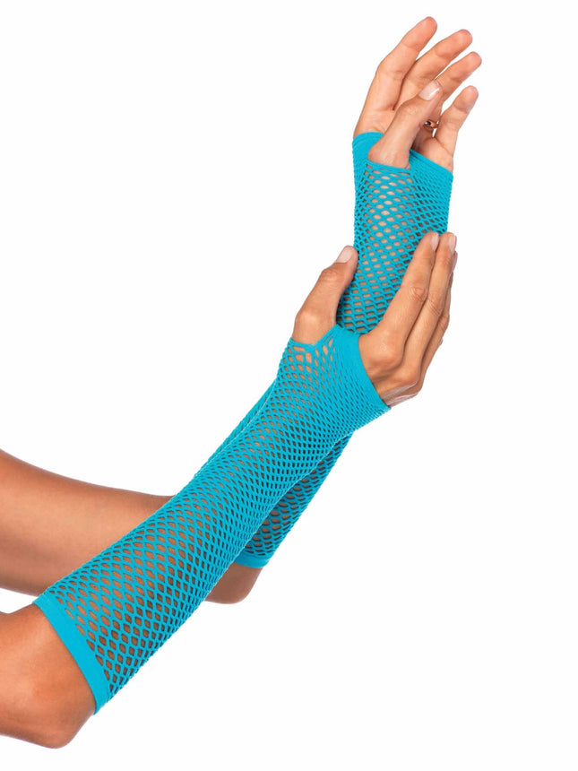 Triangle Net Fingerless Gloves - Neon Blue - O/S