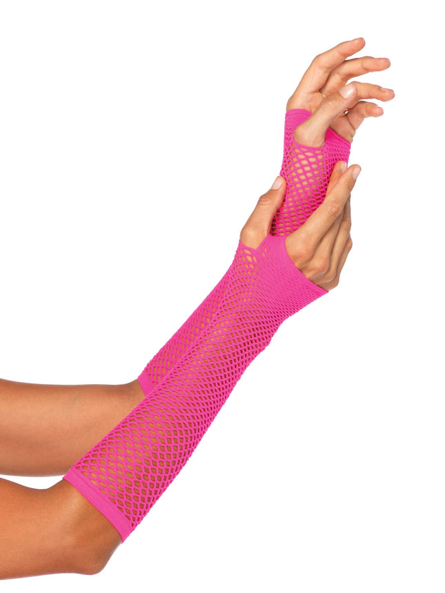 Triangle Net Fingerless Gloves - Neon Pink - O/S