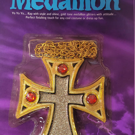 Gold Cross Rapper Medallion Red Gems