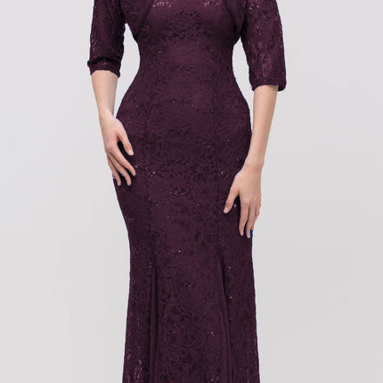 CLEARANCE - Eureka 2030J V-Neck Long Lace Gown Includes Jacket (Size 3XL)