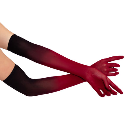 Ombre Mesh Opera Length Gloves. - Red - O/S
