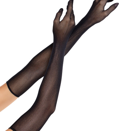 Opera Length Fishnet Gloves - Black - O/S