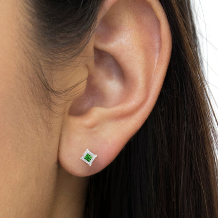 Sterling Silver Color Treated Princess Diamond Quad Stud Earring (1/2 cttw, Green Color, I1-I2 Clarity)