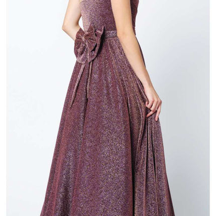 Juliet 205 Long One Shoulder Sleeveless Glitter Gown