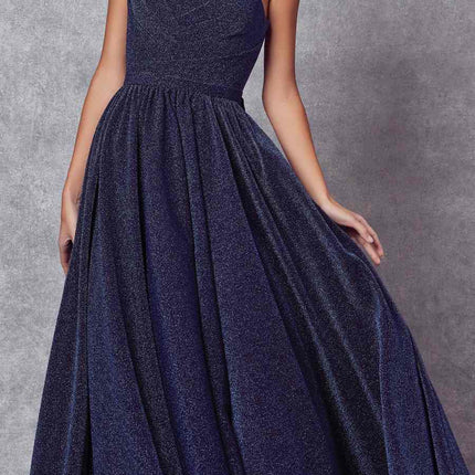 Juliet 205 Long One Shoulder Sleeveless Glitter Gown