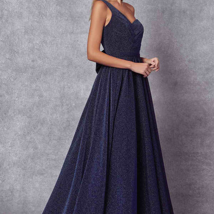 Juliet 205 Long One Shoulder Sleeveless Glitter Gown