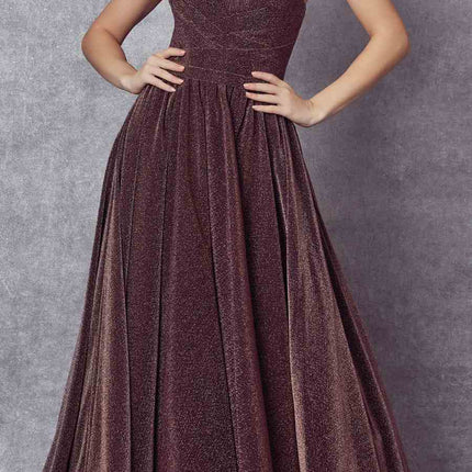 Juliet 205 Long One Shoulder Sleeveless Glitter Gown