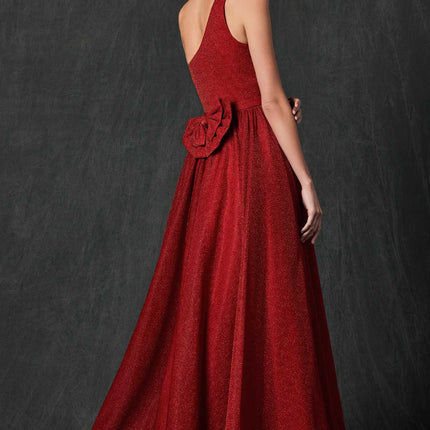 Juliet 205 Long One Shoulder Sleeveless Glitter Gown