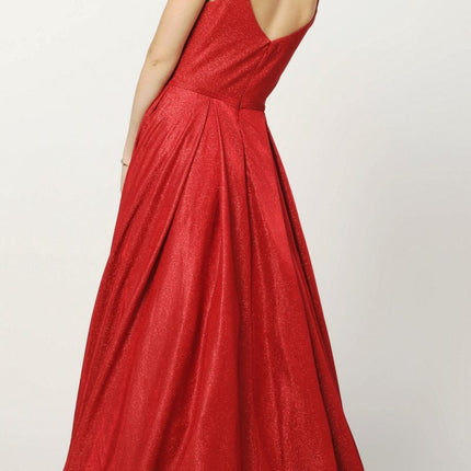 Juliet 206 Long A-Line Glitter Gown Side Pockets