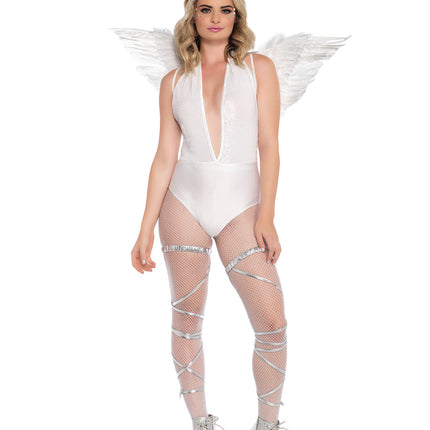 2 PC Angel Costume Kit, Includes Wings and Marabou Halo - White - O/S