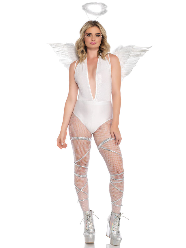 2 PC Angel Costume Kit, Includes Wings and Marabou Halo - White - O/S