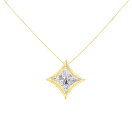 10K White Gold 1/10 Cttw Bezel Set Solitaire Princess Cut Diamond Kite Shaped Pendent Necklace - 18" Inches