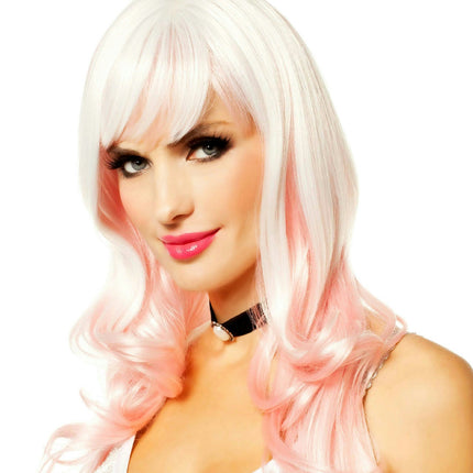 Long White with Icy Pink Dream Girl Adult Costume Wig with Bangs