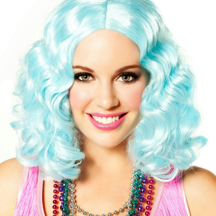 Party Icy Pastel Blue Short and Curly Flapper Adult Costume Wig
