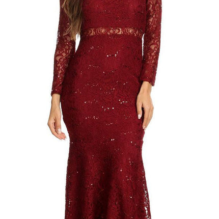 CLEARANCE - Eureka 2095 Long Sleeve Lace Dress Mock 2-Piece High Neck (Size Small)