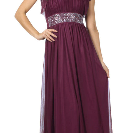 CLEARANCE - Celavie 2095L Dinner Party Long Plum One Shoulder Dress Chiffon (Size XL)