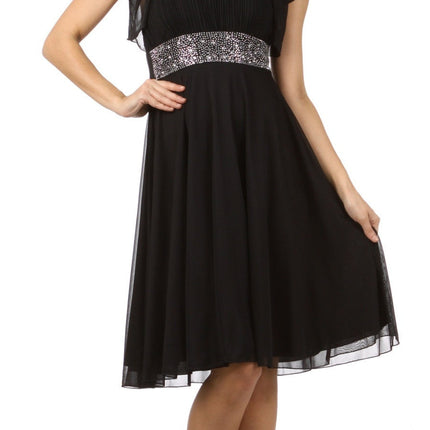 CLEARANCE - CELAVIE 2095S Black Knee Length Dress One Shoulder Includes Bolero Jacket (Size M)