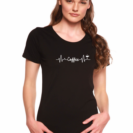 Heartbeat Coffee Printed Women's Bamboo/Cotton Short Sleeve Scoop Neck T-Shirt