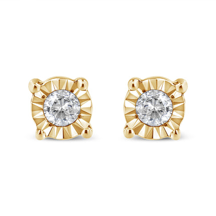 10K Yellow Gold Plated .925 Sterling Silver 1/10 Cttw Round Brilliant-Cut Diamond Miracle-Set Stud Earrings (J-K Color, I3 Clarity)