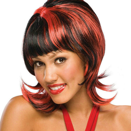 Red and Black Oo La La Shoulder Length Shag Wig with Bangs