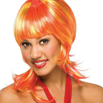 Orange and Yellow Oo La La Shoulder Length Shag Wig with Bangs