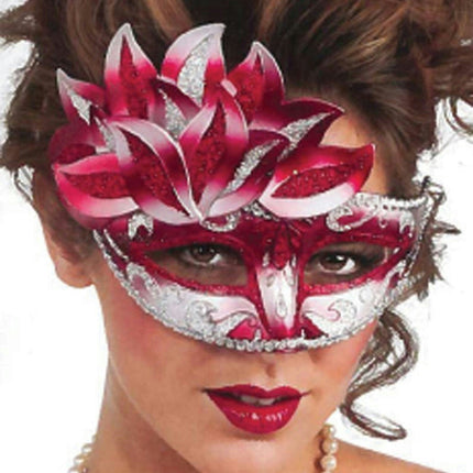 Red White and Silver Venetian Carnival Eye Mask