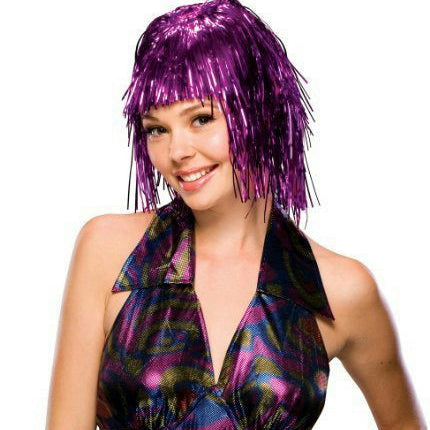 Pink Purple Metallic Tinsel Wig