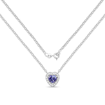 0.55 Carat Genuine Tanzanite and White Topaz .925 Sterling Silver Necklace