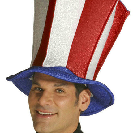 Red White and Blue USA Star Hatter Stovepipe Hat 4th of July Patriotic Accessory