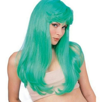 Long Green Glamour Wig with Bangs