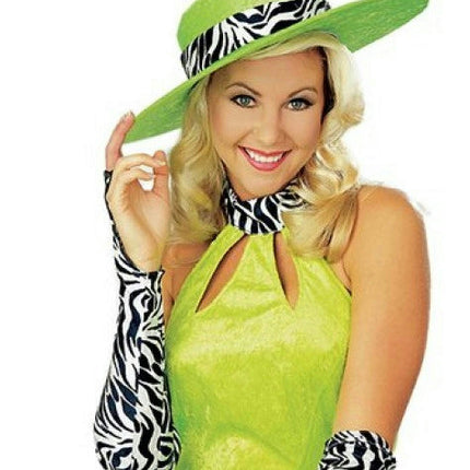 Sweet and Sour Lime Green with Zebra Print Pimpette Lady Pimp Costume Hat