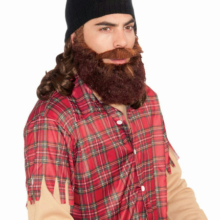 Duck Hunter Man Black Skull Cap with Attached Brown Wig and Beard