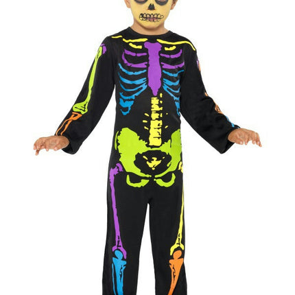 Kids Neon Rainbow Punky Skeleton Halloween Costume Size Small