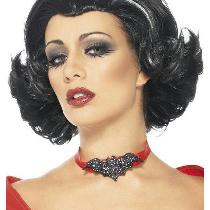 Women's Bijou Boudoir Black Vampiress Wig with White Streaks