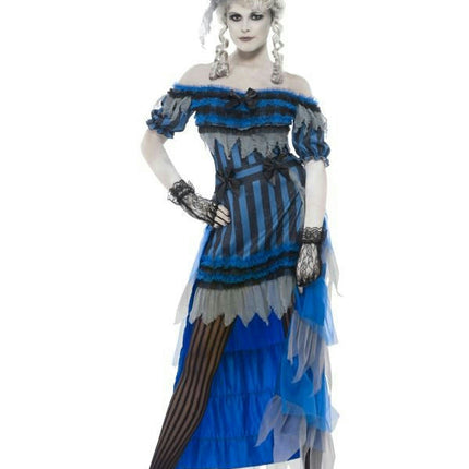 Women's Ghostly Saloon Girl Costume with Dress Overskirt and Headband Size Large